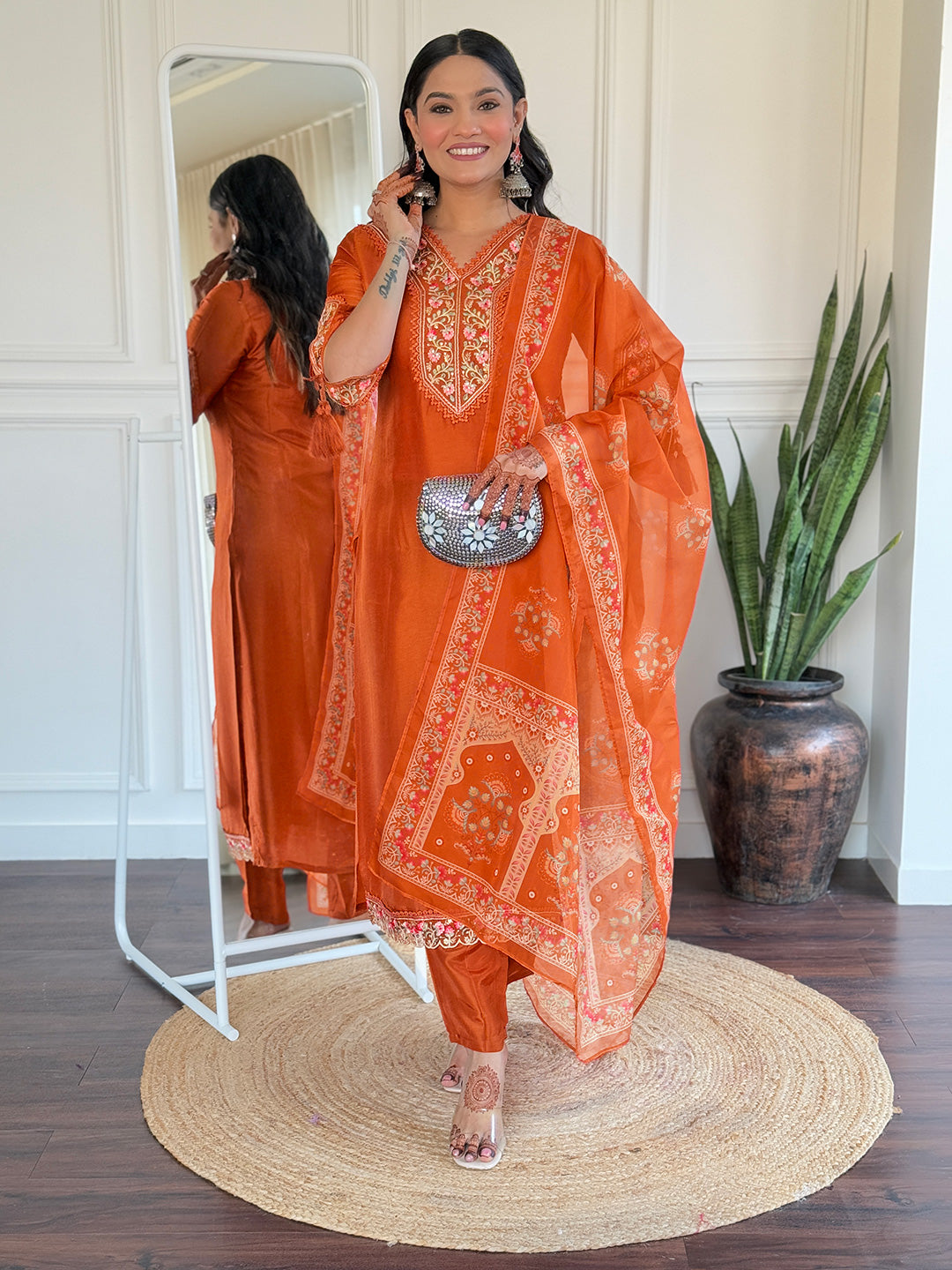Designer Hand Work Silk Suit With plazzo Set