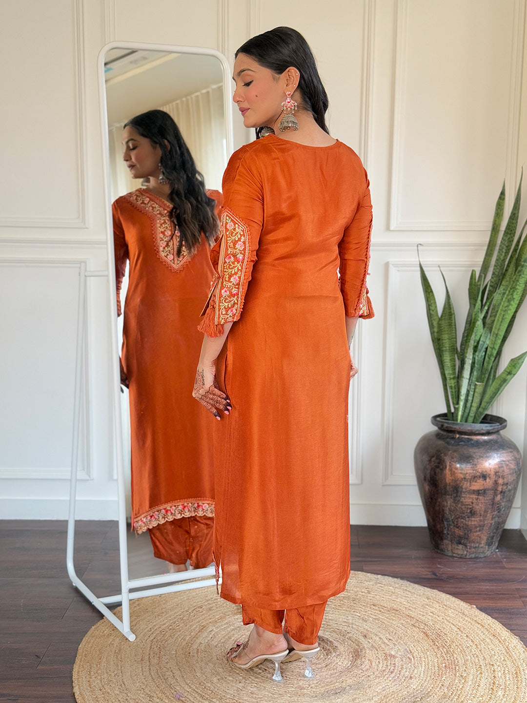 Designer Hand Work Silk Suit With plazzo Set