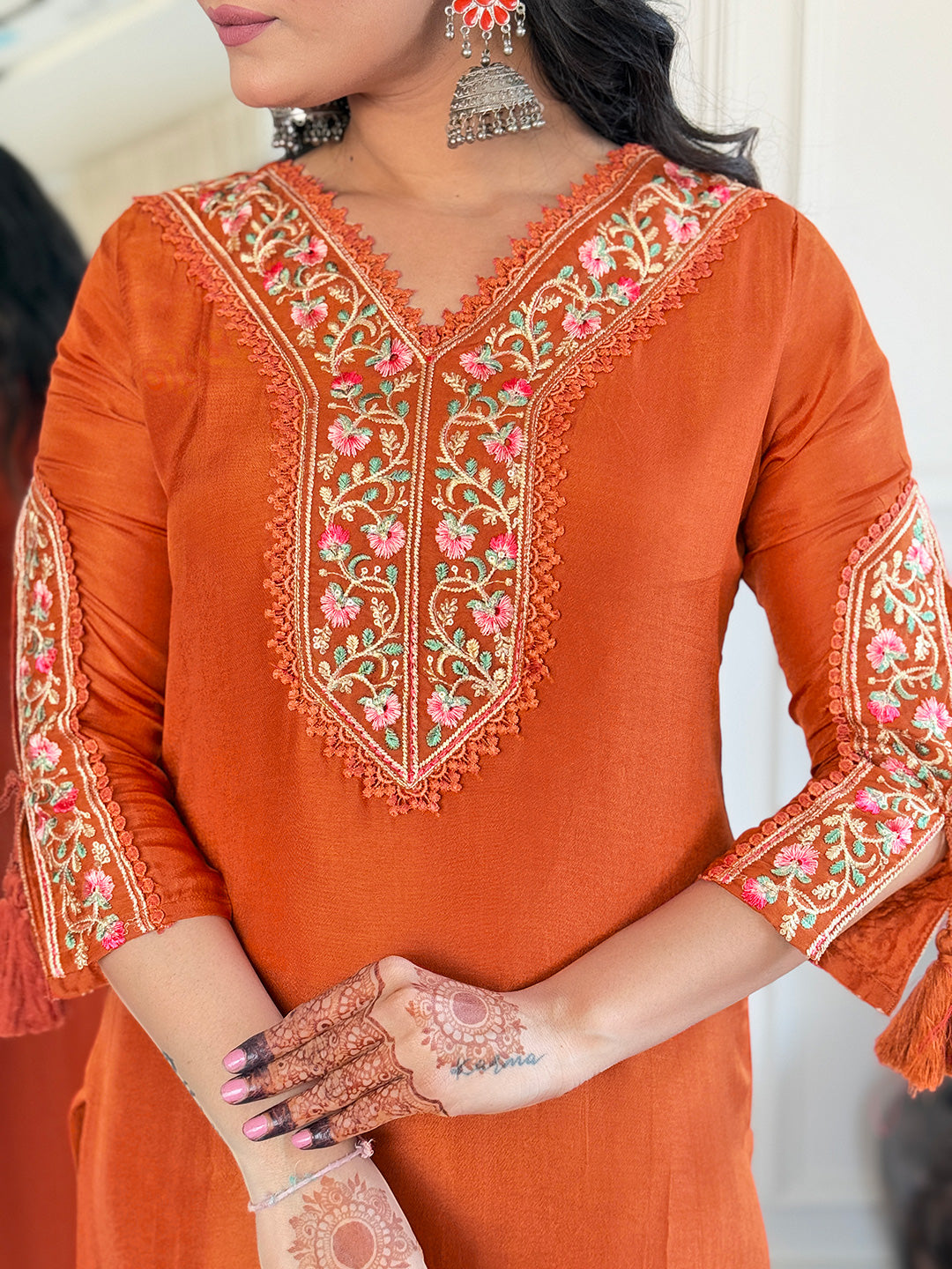 Designer Hand Work Silk Suit With plazzo Set