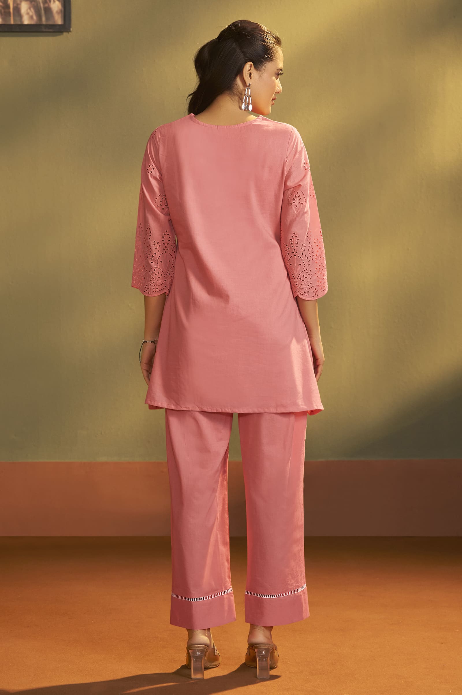Blush Pink Schiffli Embroidered Cotton Co-ord Set