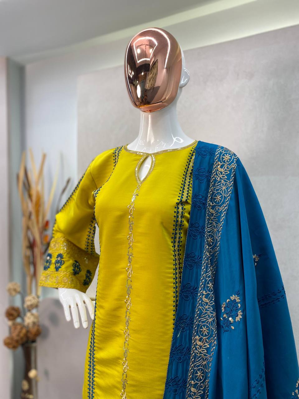 Silk Blend Purple Embroidered Straight Kurta Pant With Dupatta